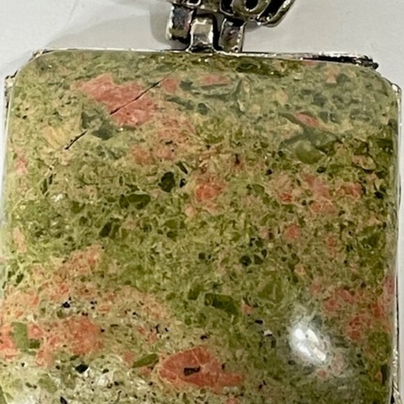 Large unikite and silvertone pendant. - Picture 3 of 8